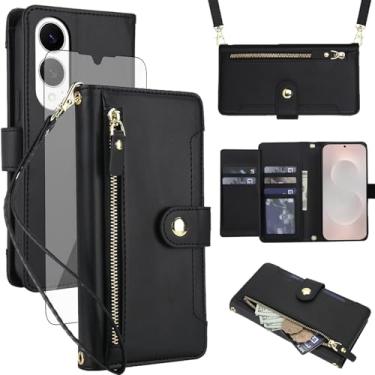 Imagem de Asuwish Capa de celular para Samsung Galaxy S25 Edge com zíper carteira, com protetor de tela de vidro temperado e alça de pulso transversal, suporte para cartão de crédito S25Edge 25S S 25 25Edge