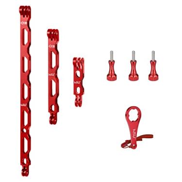 Imagem de (7 peças) HSU All Aluminum Alloy Extension Arm Kit Metal Pole Mount Helmet Stick Extension Arm Mount para GoPro Hero 10/9/8/7/6/5 Preto, Session 5/4, DJI Osmo Action e mais (30 cm/16,5 cm/8,3 cm) (vermelho)