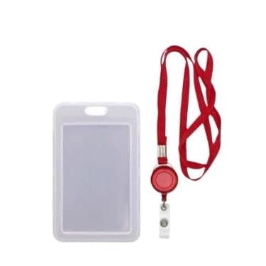 Imagem de Cordão com Porta Crachá Vertical Duplo e Roller Retrátil(vermelho)
