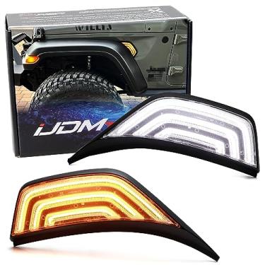 Imagem de iJDMTOY Lente semitransparente branca/âmbar sequencial Blink Switchback LED Fender Flare Trim Replace Side Marker Lighting Kit (Add-On), compatível com Jeep Wrangler JL, Gladiator JT