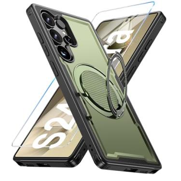 Imagem de Capa para Samsung Galaxy S24 Ultra compatível com Mag-Safe, suporte de anel giratório 360, capa com suporte magnético, capa de telefone à prova de choque de grau militar, com protetor de tela, TPU e