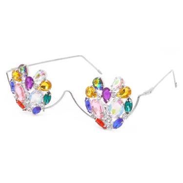 Imagem de Naimo Armação de óculos de strass cintilante, sem lentes, armação de metal, retrô, vintage, armação de óculos, Coração cristal prata