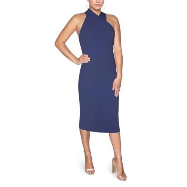 Imagem de RACHEL Rachel Roy Vestido feminino Harland elegante sem mangas colado ao corpo midi para coquetel, Azul escuro, XGG