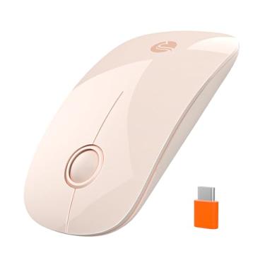 Imagem de RAPIQUE R306C Mouse sem fio USB C, mouse portátil tipo C 2,4 GHz, clique silencioso, ultrafino, DPI de 3 velocidades, vida útil da bateria de 480 horas, para laptops USB-C, MacBook, iPad, MacOS - Rosa