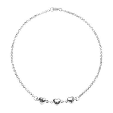 Imagem de Tornozeleira 3 Corações Banhado a Prata 925 - Papillon Semi Jóias