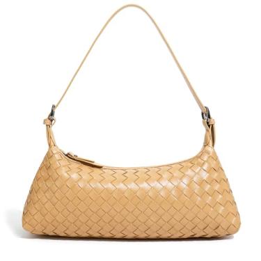 Imagem de YLYYHH Bolsas de ombro para mulheres, bolsa transversal de couro de tecido, bolsa pequena, bolsa Hobo fofa, bolsa de mão mini clutch, Damasco, Medium