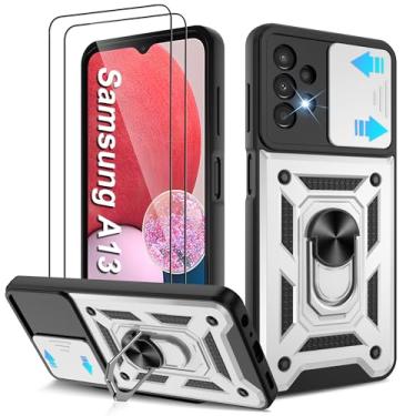 Imagem de Capa para Galaxy A13-4G, capa para Samsung Galaxy A13 4G com [2 peças] protetor de tela HD, resistente à prova de choque com suporte de rotação de 360° [grau militar] capa protetora para A13 4G, prata