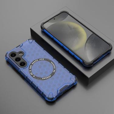 Imagem de HJZSZX Para Samsung A55 Magnetic Mesh 2 em 1 Capa de telefone à prova de choque Antiderrapante Capa traseira fosca (para Samsung A55/azul)