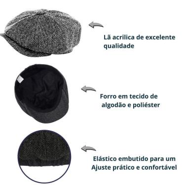 Imagem de Kit Boinas Masculina Inglesa E Italiana Preta/Branca E Preta
