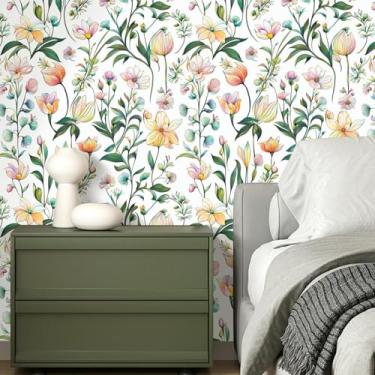 Imagem de ESSMOKO Papel de parede arco-íris série floral PVC impermeável papel de parede autoadesivo para quarto, sala de estar, fundo de hotel C 45 * 300 cm