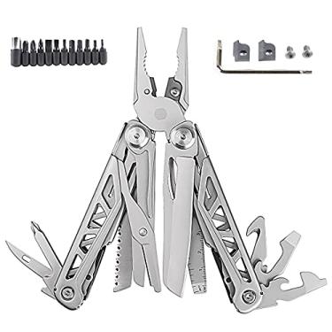 Imagem de Alicate multiferramenta, faca de bolso, multiferramenta portátil de aço inoxidável com serra, tesoura, decapador de fios, abridor de garrafas e chave de fenda ferramenta EDC (prata)