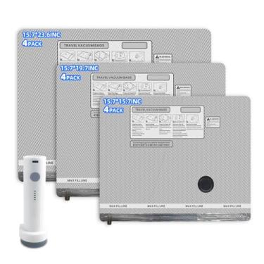 Imagem de OVRRCSME Pacote com 12 sacos de vácuo de viagem para roupas com bomba elétrica recarregável, bolsa de armazenamento selada de vacina de viagem para edredom, cobertores, roupas e malas