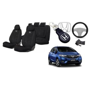 Imagem de Kit Tecido Bancos Honda Fit 08-23 + Volante + Chaveiro - Ferro Tech