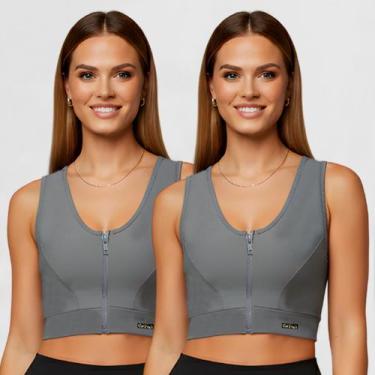 Imagem de Kit 2 Top fitness feminino zíper treino sustentação P ao GG - Catwalk,