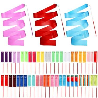 Imagem de Yilloog 50 fitas de dança arco-íris 78,7 polegadas fitas de ginástica streamers arco-íris fita artística dançarina varinhas girando fita de ginástica rítmica para crianças dançando festa (cor sólida)