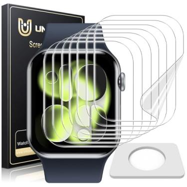 Imagem de UniqueMe Pacote com 8 protetores de tela para Apple Watch Series 11/10 de 46 mm - [absorção forte] [TPU flexível sem vidro] [Sem bolhas] iWatch proteção antiarranhões HD transparente película macia