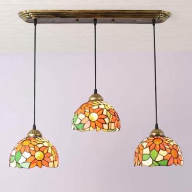 Imagem de WLHAZMWY Luminária pendente de 3 luzes luminária de teto luminária suspensa de vitral, luzes suspensas em V Art Deco flores eliers