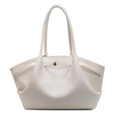 Imagem de Bolsa de ombro feminina de couro PU vegetariana, retrô, versátil, grande capacidade, bolsa para axilas, alça superior, Branco