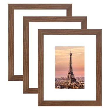 Imagem de YESKAY Porta-retrato 20 x 25 cm, pacote com 3 - moldura de pôster marrom para exibir imagens 13 x 17 com tapete ou 20 x 25 sem tapete para pendurar na parede horizontal e vertical