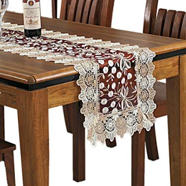 Imagem de Cachecol de mesa com bordado floral de renda, poliéster retangular transparente para decoração de mesa de sala de jantar em casa, 40,64 x 121,92 cm, bege, Vermelho, 16 x 78 inch, 1