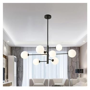 Imagem de Lustre de teto moderno com bola de vidro LED preto dourado compatível com quarto sala de estar sala de jantar mesa luminária pendente lustres luminária iluminação lustre luminária