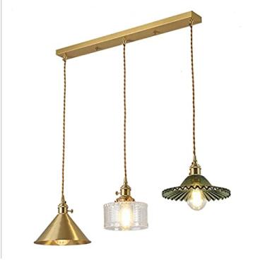 Imagem de Lustre Vintage Design Luminária de Mesa de Jantar, 3 Lâmpadas E27, Luminária Moderna para Sala de Jantar, Luminária Pendente Criativa, Luminária Pendente de Vidro e Latão para Escritório, Sa