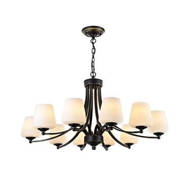 Imagem de Lustre vintage de vidro com estrutura de metal para sala de estar, sala de jantar e quarto. Luminária de teto elegante E27 com 5 cabeças de luz quente.