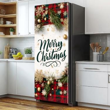 Imagem de Adesivos de geladeira autoadesivos de Natal para porta única ou porta dupla, tamanho completo, decalque removível para geladeira, 82 x 199 cm para decoração de cozinha de Natal (#2)