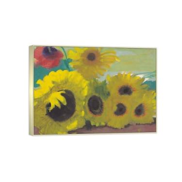 Imagem de BMZFYBS Arte de parede em tela de flores reprodução de pintura famosa - imagens de moldura prateada para sala de estar - girassóis e flores vermelhas - pôster e impressões 70 x 100 cm 27 x 39 pol