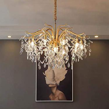 Imagem de Lustre moderno de cristal pendente, luminária embutida para sala de estar, quarto, sala de jantar, escritório, luminária de teto luxuosa e elegante com brilho branco quente (preto, 9 lâmpada