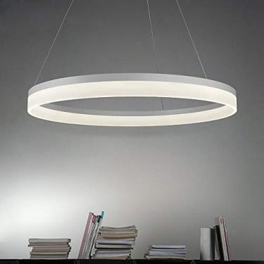 Imagem de Luminária pendente LED de círculo único, moderna, de metal e acrílico, 1 luminária, ajustável, suspensa, para sala de estar, quarto, branco + luz branca - 20 cm