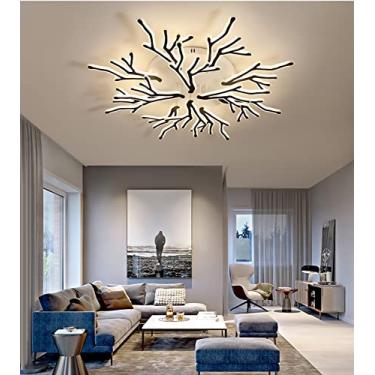 Imagem de Luminária de teto LED regulável com controle remoto, luminária de teto grande para sala de estar, quarto, luminária de teto de ferro forjado em acrílico, formato de galho, moderna, para sala