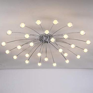 Imagem de Lustre moderno para sala de estar, abajur de vidro, luminárias de metal cromado, lustre G4, decoração para quarto, cozinha, iluminação doméstica (21 luzes D98 H20cm, branco frio)