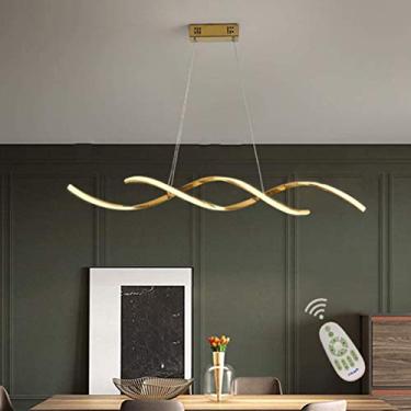 Imagem de Luminárias pendentes modernas reguláveis com controle remoto, lustre de acrílico dourado para sala de estar, quarto, escritório, corredor, luminária de teto para mesa de jantar ou ilha de co
