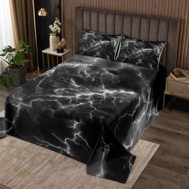 Imagem de Colcha infantil Lightning Cloud, tamanho solteiro, desastre natural, moderno, decoração de quarto de meninas, meninos, colcha acolchoada com vista da natureza, preto e branco, 1 fronha