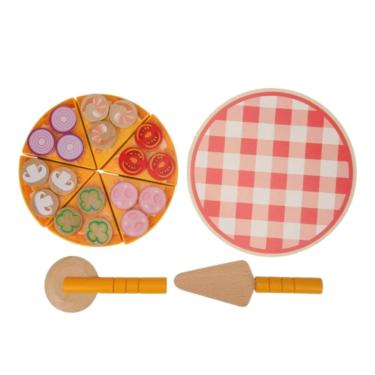 Imagem de Conjunto de pizza de brinquedo de madeira de 27 peças para crianças de 3 anos ou mais com comida