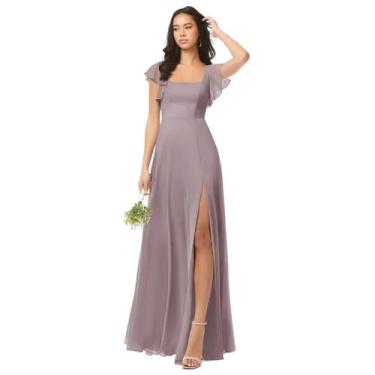 Imagem de Vestido de dama de honra Oisslec Dusk Chiffon de manga comprida evasê