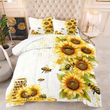 Imagem de Conjunto de edredom Coutuechen Sunflower Queen Queen Size com 2 fronha