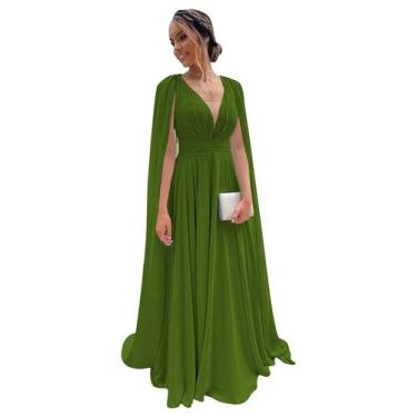 Imagem de Vestido de dama de honra CRIEBDK A Line, chiffon plissado, decote em V