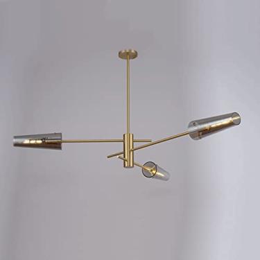 Imagem de YQSLQZZ Lustre de vidro pós-moderno, luminária de teto semi-embutida com luminária de teto Sputnik ajustável em altura, para sala de estar quarto