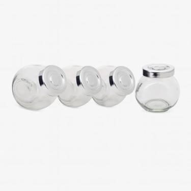 Imagem de Kit Conjunto 4 Potes Multiuso Organizadores de Vidro para Condimentos 180ml Tampa Prateada Rosqueável Organizador para Temperos e Especiarias
