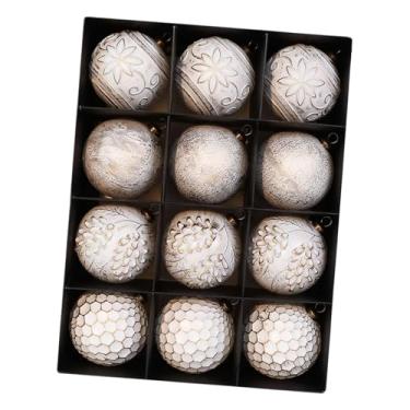 Imagem de Fenteer 12 peças de enfeites de bola de Natal de 8 cm com design vintage para decoração festiva interna, decoração rústica multifuncional e resistente para, Ouro Branco