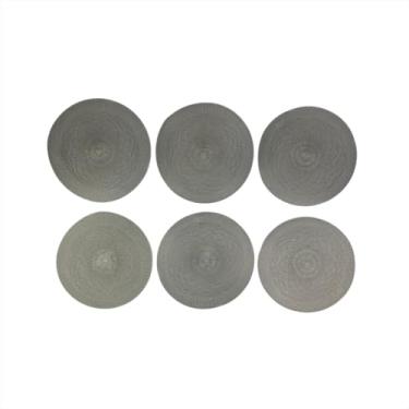 Imagem de Conjunto 6 Jogo Americano Descanso Pratos Redondo Poliéster 38cm Suporte Pratos Mesa Posta Jantar Cinza Claro