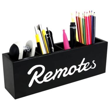 Imagem de HJJWNDDNG Suporte de madeira para controle remoto de madeira maciça para TV, organizador de caixa de armazenamento de mídia para sua casa (preto, 1)