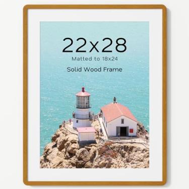 Imagem de Acovy Porta-retrato de 56 x 71 cm, moldura de madeira maciça de teca com tapete para 45 x 61 cm, moldura de pôster com vidro temperado e ferragens para pendurar, para exibição de parede e mesa, 1