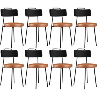 Imagem de Kit 08 Cadeiras Decorativas Estofada Para Sala Jantar Barcelona L02 Couríssimo Preto Camel - Lyam