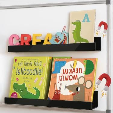 Imagem de Prateleiras magnéticas de livros para quadro branco, suporte de exibição de livros de metal forte de adsorção para professores, crianças, sala de aula, geladeira, escritório, preto
