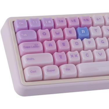 Imagem de TYRIXKI Teclas de cerâmica jade roxo gato, 148 teclas translúcidas gelatina cremosa teclas fofas perfil Mao teclado personalizado para teclados mecânicos Cherry Gateron MX Swithes
