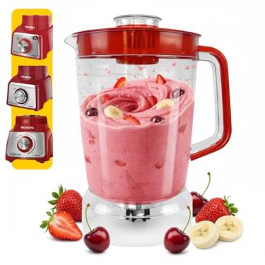 Imagem de Copo p/Liquidificador Mondial Turbo Inox L-1000 | L-1100 | L-1200 – Acrílico Cristal 1,5 L c/Tampa vermelha Vedante, Peça de Reposição.