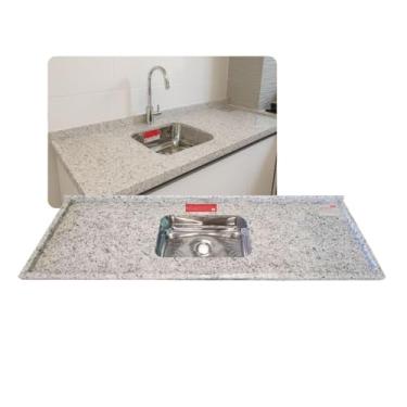 Imagem de Pia de Cozinha Granito Branco 100cm Cuba Rasa Inox Completo